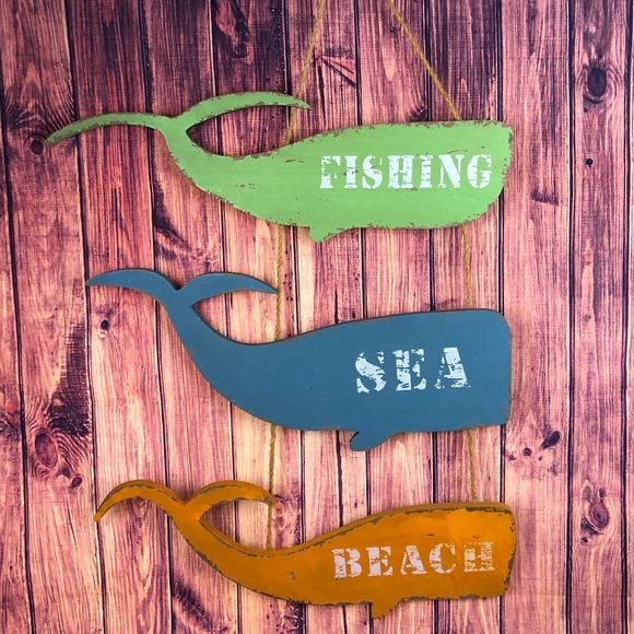 Other - Tropical 3 Whale Wood Hanging Sign *NWOT